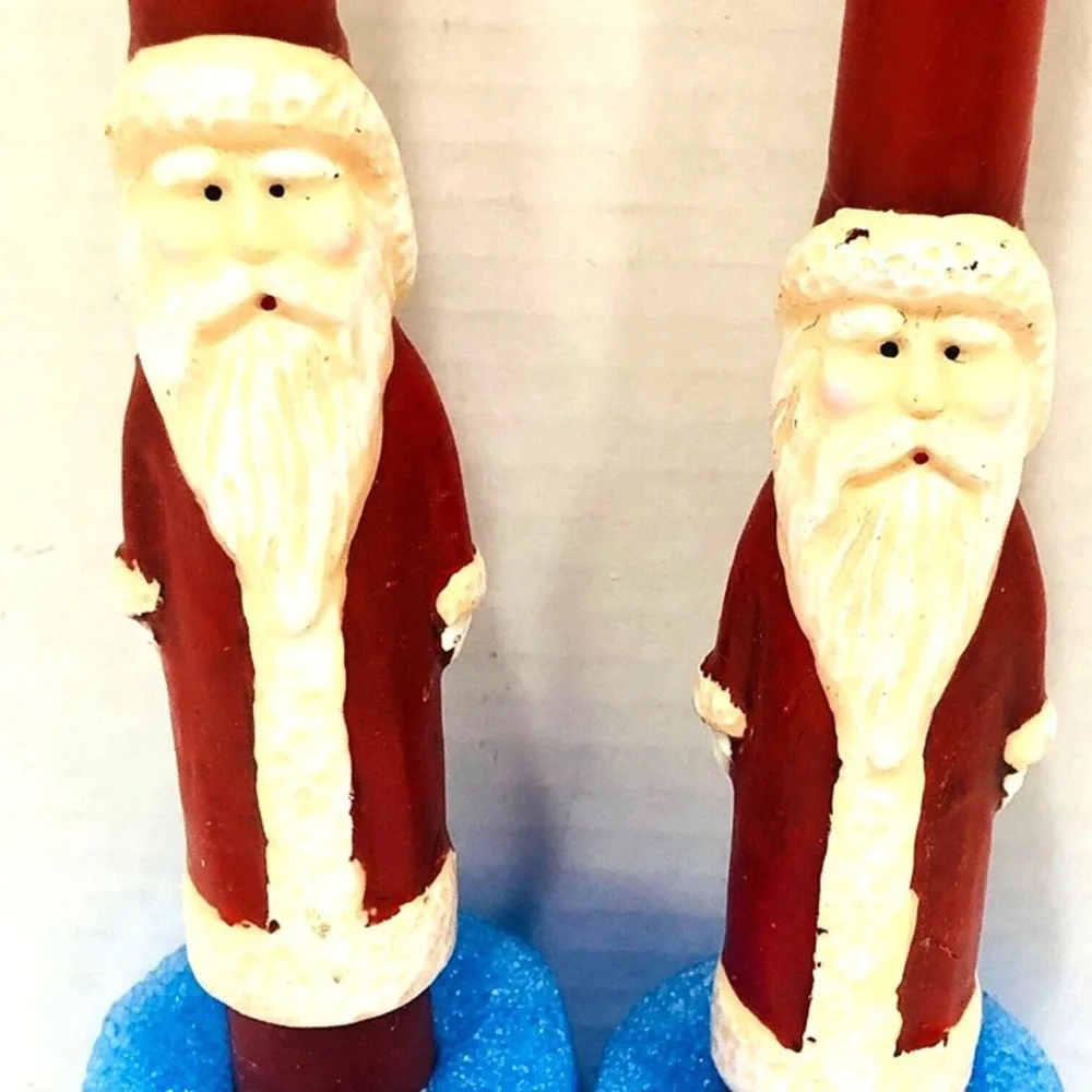 VTG Old World Santa Claus Kris Kringle Taper Candlesticks Set of 2 Red Christmas